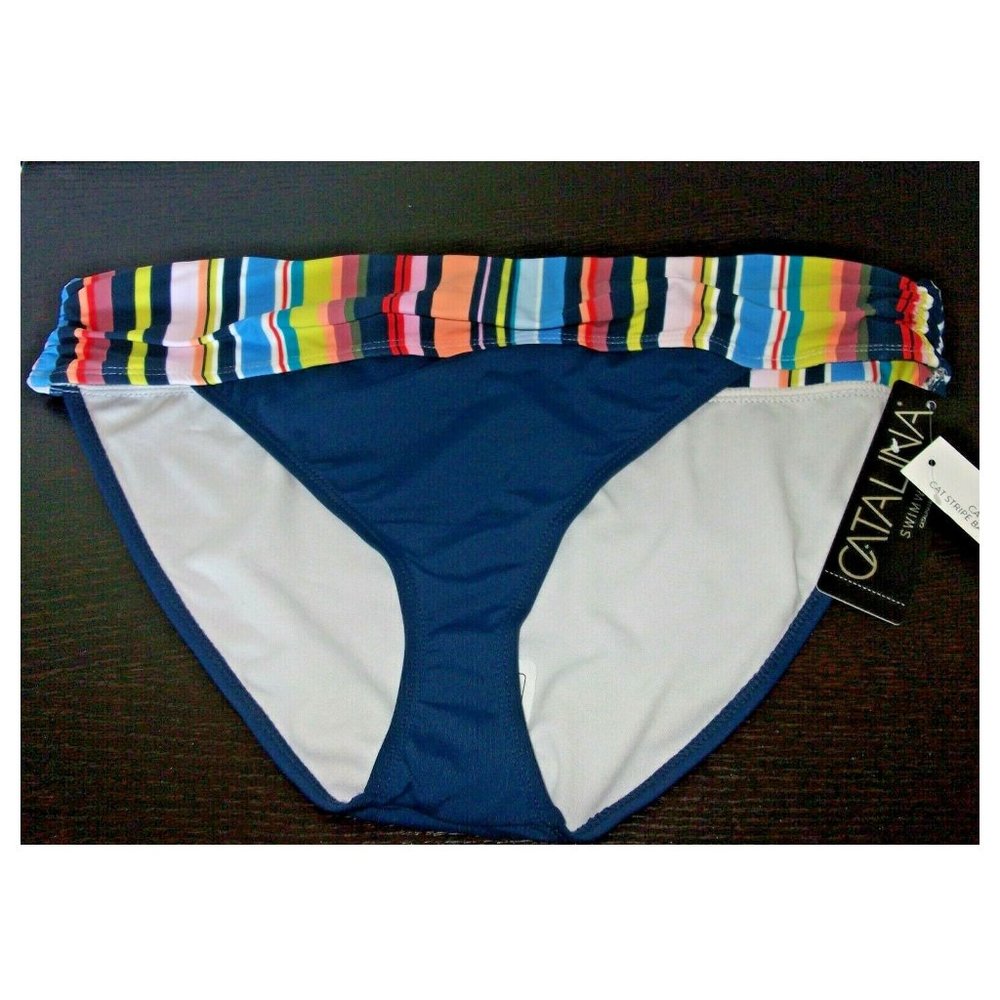 Catalina Swimwear XL 16 18 Navy Blue Bathing Suit Bottom Swim Thigh High Cut NW